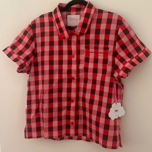 NWT Ban.do Leisure Pink Green Red Plaid Top Large